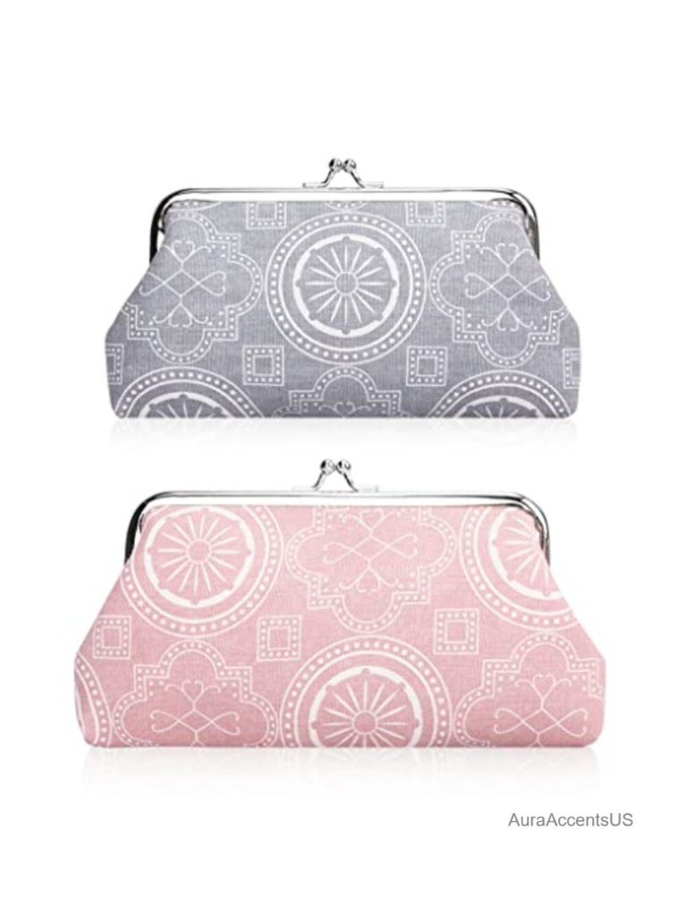 2-Pack Large Canvas Coin Purse with Kiss Lock Clasp, Vintage Change Pouch,